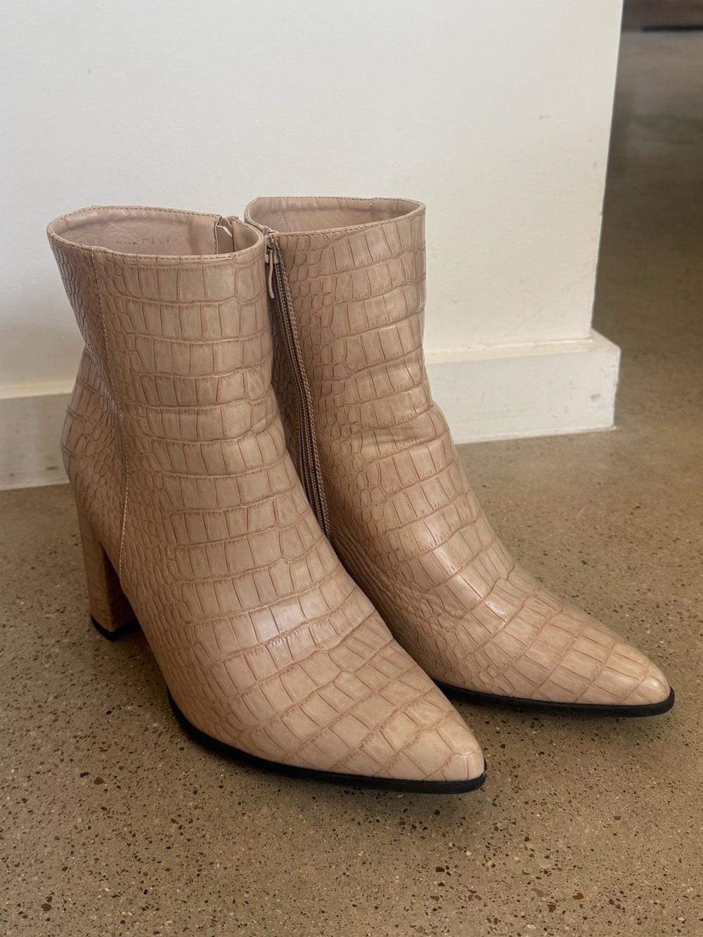 Women's Taupe Croc-Embossed Ankle Boots